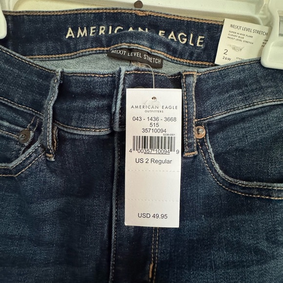 American Eagle Outfitters Super Hi-Rise Dark Blue Flare Jeans- sz2 NWT - Picture 3 of 6